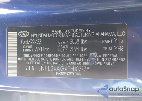 2023 Hyundai Elantra Sel z USA, uszkodzony, nr VIN 5NPLS4AG4PH102778